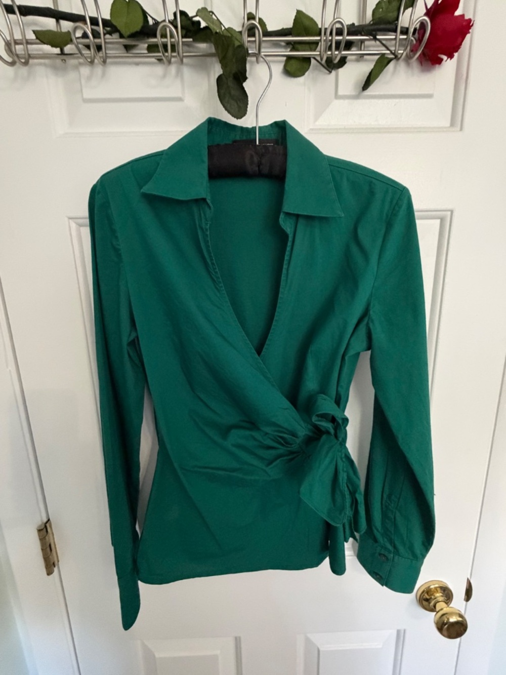 EXPRESS Design Studio teal wrap long-sleeved blouse - size small - Picture 6 of 7